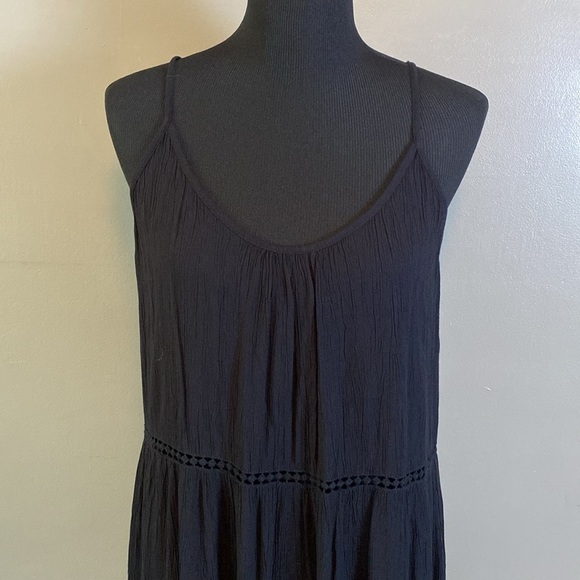 VENUS Black Gauze Maxi Dress Tiered w Open Lace Between Adjustable Straps L NWOT - Picture 2 of 11